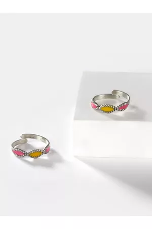 SHAYA Women Set of 2 Multicoloured 925 Silver Antique Toe Rings