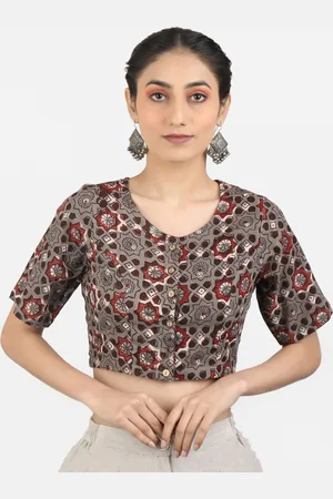 Llajja Women Block Printed Pure Cotton Saree Blouse