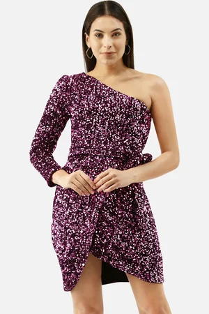 Martini Women Black & Pink Embellished One Shoulder Bodycon Dress Comes With a Belt