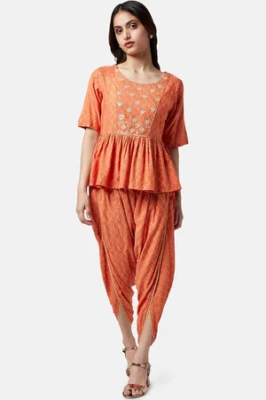 Pantaloons Embroidered Round Neck A-Line Top with Dhoti Pants
