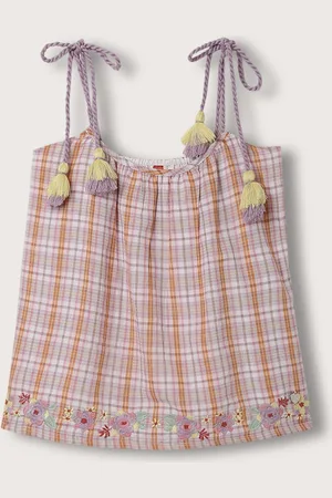 Blue Giraffe Girls Checked Top
