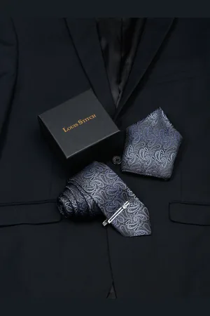 LOUIS STITCH Men Woven Design Silk Necktie Accessory Gift Set