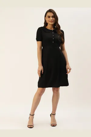 BRINN Black A-Line Midi Dress