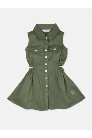 Ralph Lauren Girls Shirt Collar Cut Out Shirt Style Dress