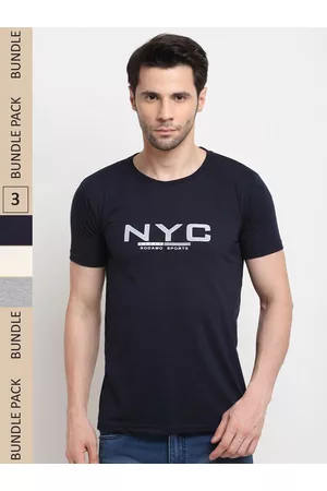 Rodamo Pack Of 3 Typography Printed Cotton Slim Fit T-shirt