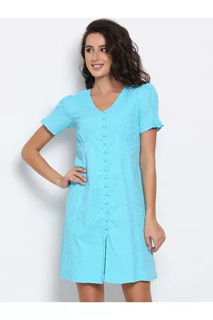 MARC LOUIS Women Blue A-Line Mini Sun Dress