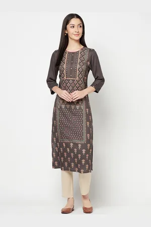 CANTABIL Ethnic Motifs Printed Round Neck Sequinned Kurta