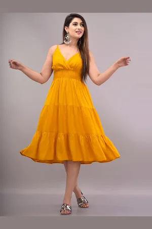 IQRAAR Women Yellow Solid Fit And Flare Dress