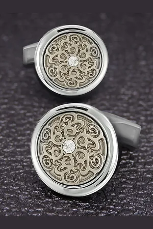 Peora Men Silver-Plated Textured Round Cufflinks
