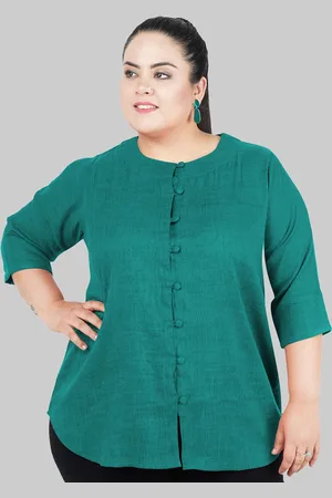indietoga Women Plus Size Green Pure Cotton Linen Tunic