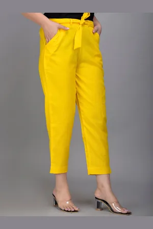 IQRAAR Women Yellow Slim Fit Trousers
