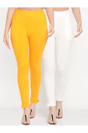 Tag 7 Women Pack of 2 Yellow & Off White Solid Kurti Pants