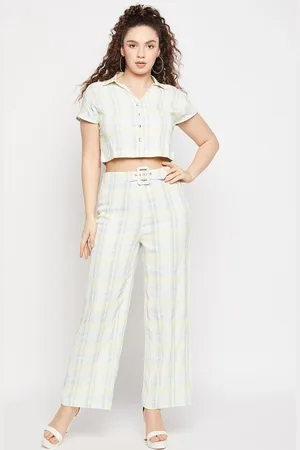 MADAME Women Striped Cotton Top with Trousers
