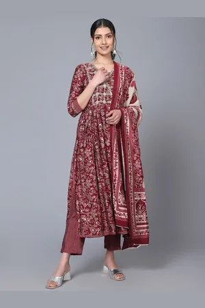 Bani Women Ethnic Motifs Printed Pleated Thread Work A-Line Kurta With Trousers & Dupatta