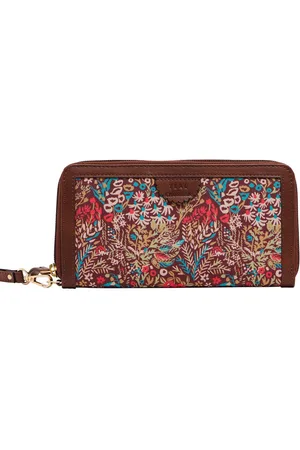 TEAL Women Floral Printed Canvas Zip Around Wallet