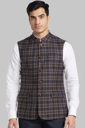Park Avenue Checked Mandarin Collar Nehru Jackets