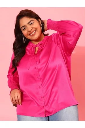 CURVY STREET Plus Size Tie Up Neck Casual Shirt