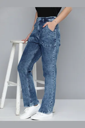 Mast & Harbour Women Straight Fit High-Rise Heavy Fade Stretchable Jeans