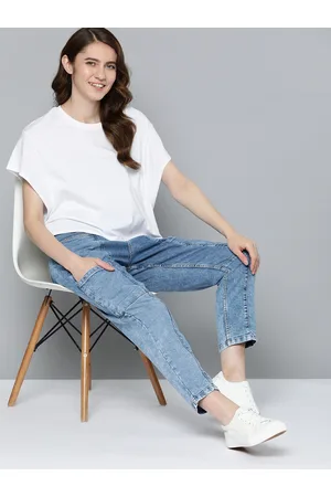 Mast & Harbour Women Boyfriend Fit Mid-Rise Heavy Fade Stretchable Jeans