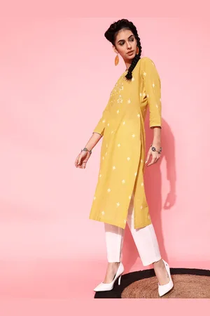 indo street Floral Embroidered Pure Cotton Kurta with Trousers