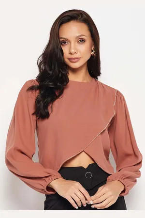 CAMLA Boat Neck Cuffed Sleeves Crop Top