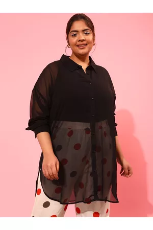 CURVY STREET Women Boxy Sheer Casual Shirt