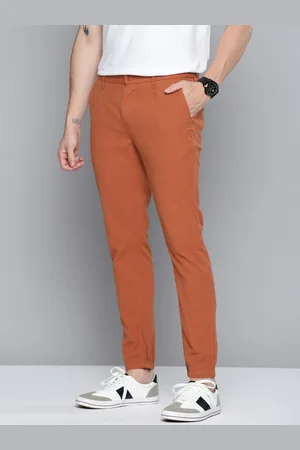 Mast & Harbour Men Rust Orange Pure Cotton Seersucker Trousers