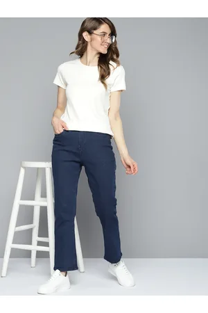 Mast & Harbour Women Navy Blue Straight Fit Stretchable Jeans