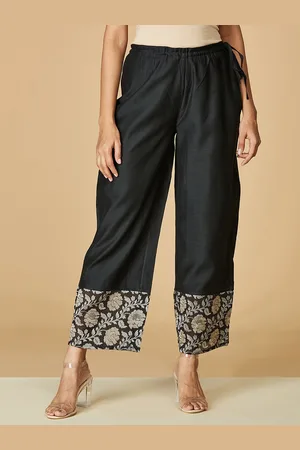 Fabindia Women Black Comfort Cotton Parallel Trousers