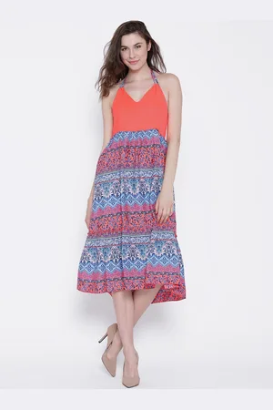 Sera Women Orange Printed Midi Dress