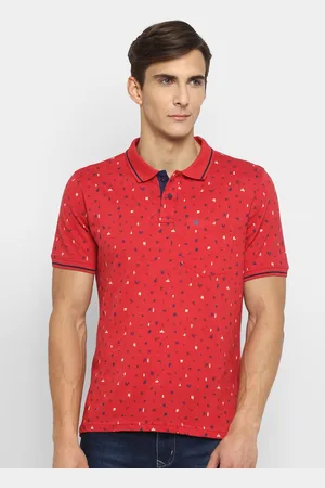 Turtle Men Red Micro Ditsy Printed Cotton Polo Collar Slim Fit T-shirt