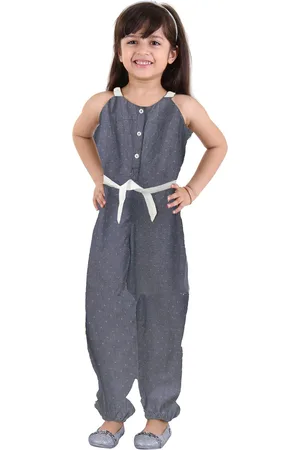 Kids On Board Girls Grey Printed Basic Jumpsuit