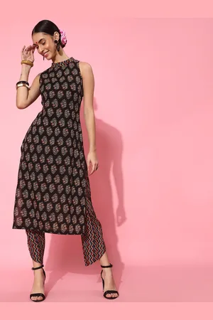indo street Floral Printed Pure Cotton Kurta With Trousers