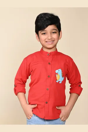 LIL PITAARA Boys Comfort Mandarin Collar Embroidered Cotton Casual Shirt