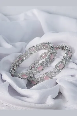 STEORRA JEWELS Set Of 2 Silver-Plated AD-Studded Bangles