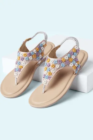 Pantaloons Girls Beige Embellished Open Toe Flats