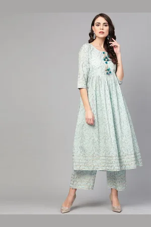 IDALIA Paisley Printed Anarkali Pure Cotton Kurta With Palazzos