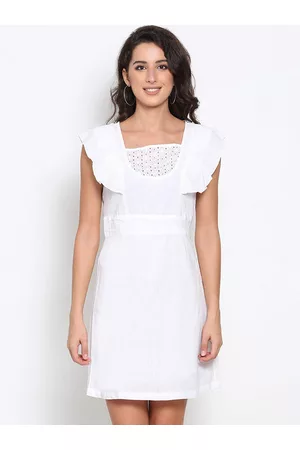 MARC LOUIS Women White Solid A-Line Dress