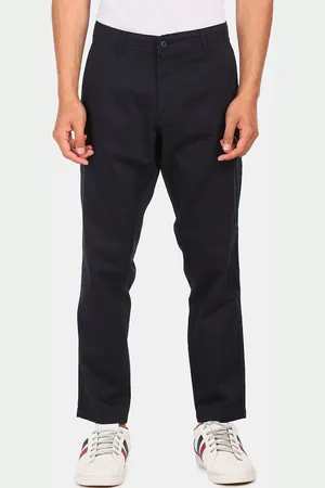 men navy blue cotton regular trousers