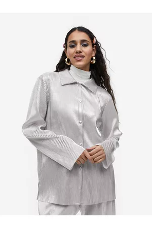 H&M Women Shimmering Metallic Pleated Shirt