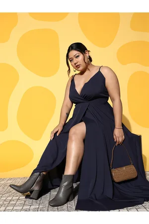 Berrylush Women Solid Slit Detail Crepe Wrap Maxi Dress