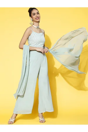 indo street Women Embroidered Crop Top Palazzo & Dupatta Co Ords