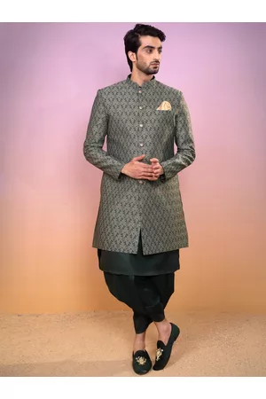 KISAH Men Ethnic Motifs Printed Mandarin Collar Indowestern Sherwani Set