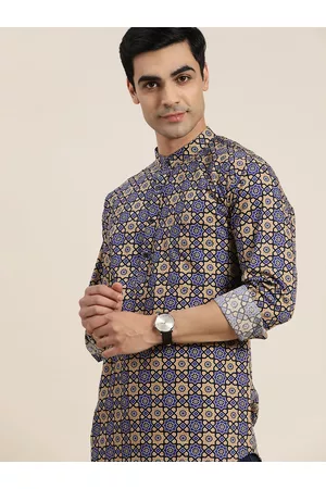 HANCOCK Kalamkari Floral Printed Pure Cotton Slim Fit Straight Kurta