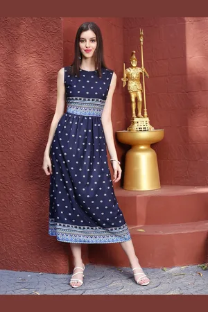 Sera Ethnic Motif Printed A-Line Midi Ethnic Dress