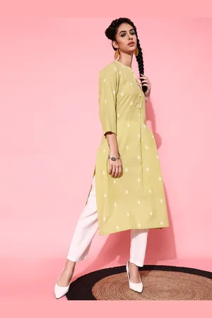 indo street Band Collar Ethnic Motifs Woven Design Pure Cotton Kurta with Trouser