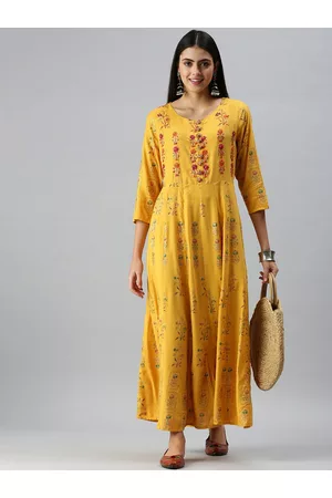SHOWOFF Floral Printed Embroidered Cotton Ethnic Dress