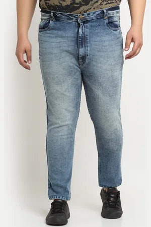 Pluss Men Plus Size Comfort Regular-Fit Heavy Fade Stretchable Cotton Jeans