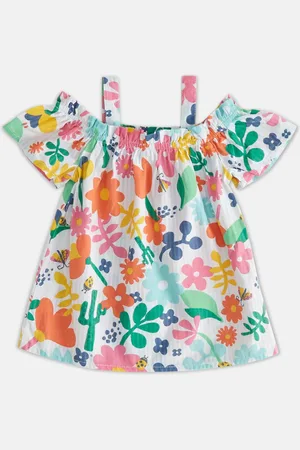 Pantaloons Girls Floral Printed Cold-Shoulder Sleeves Bardot Top