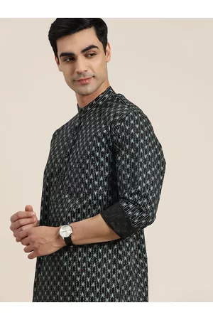 HANCOCK Ikat Printed Pure Cotton Straight Kurta